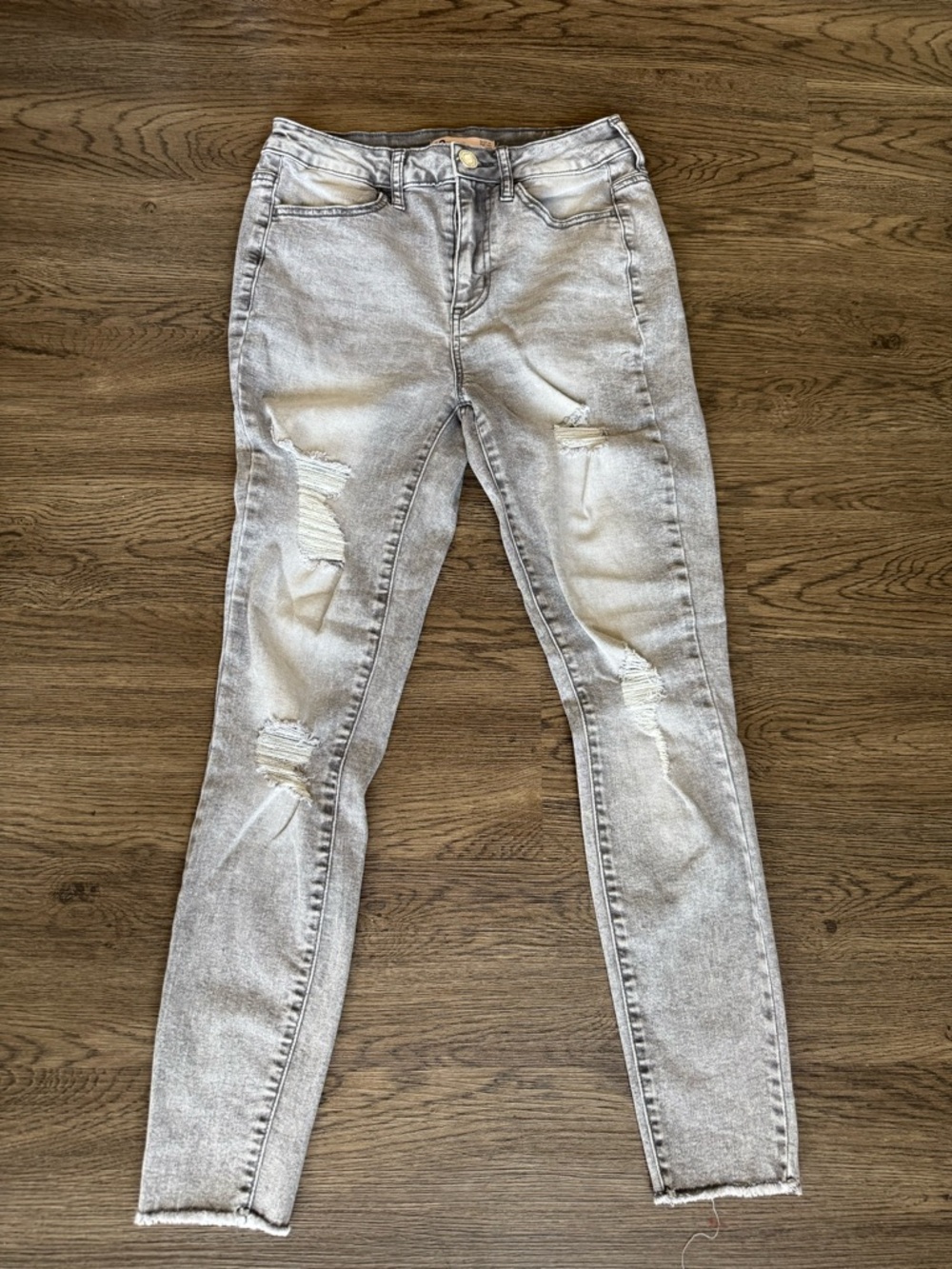 SO Gray High Rise Jeggings Distressed Stretch Denim Raw Hem Size 5